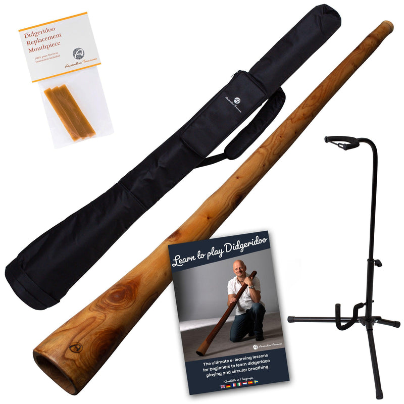 mahonie didgeridoo 147cm – compleet met tas, standaard & onlinecursus
