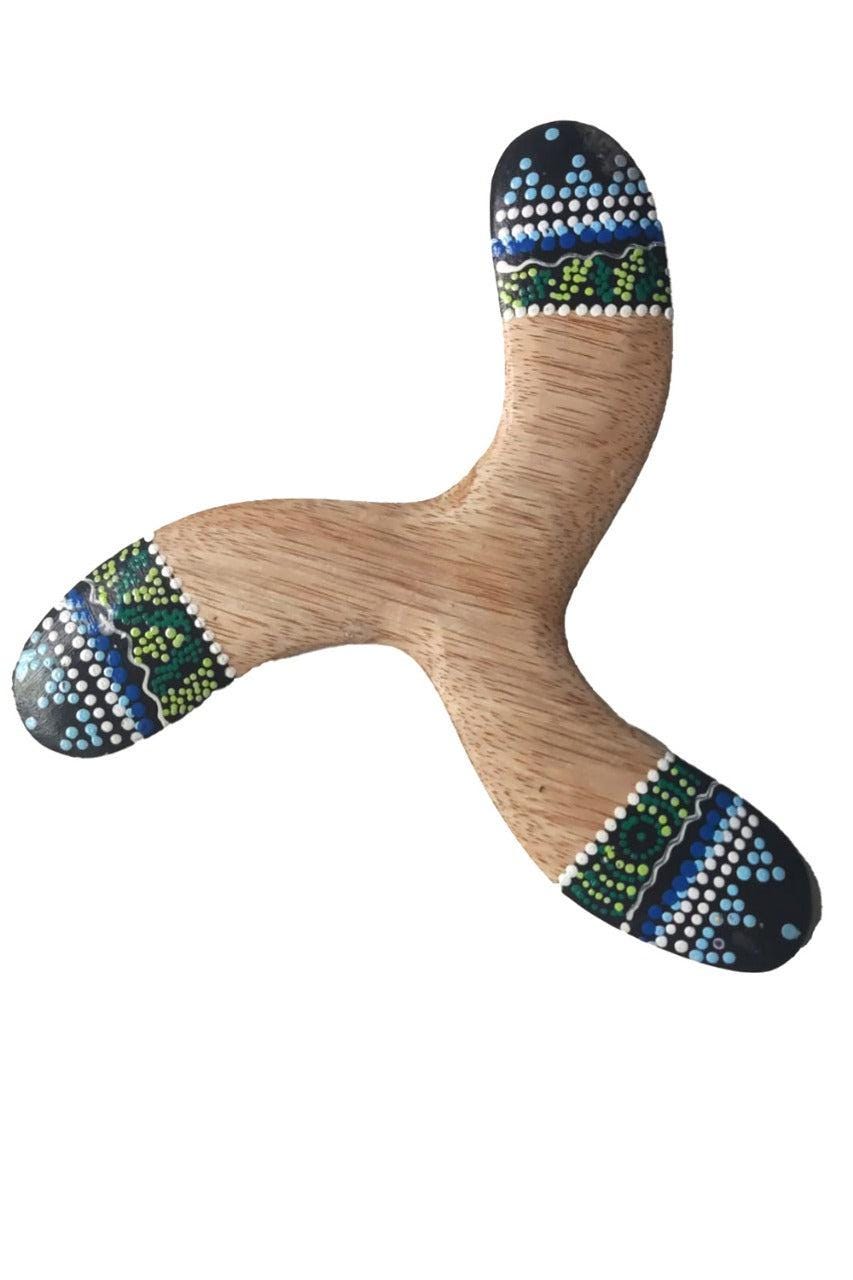 Boemerang Sky Blauw – Stabiele 3-Blads Boemerang met Aboriginal Design (22 cm)