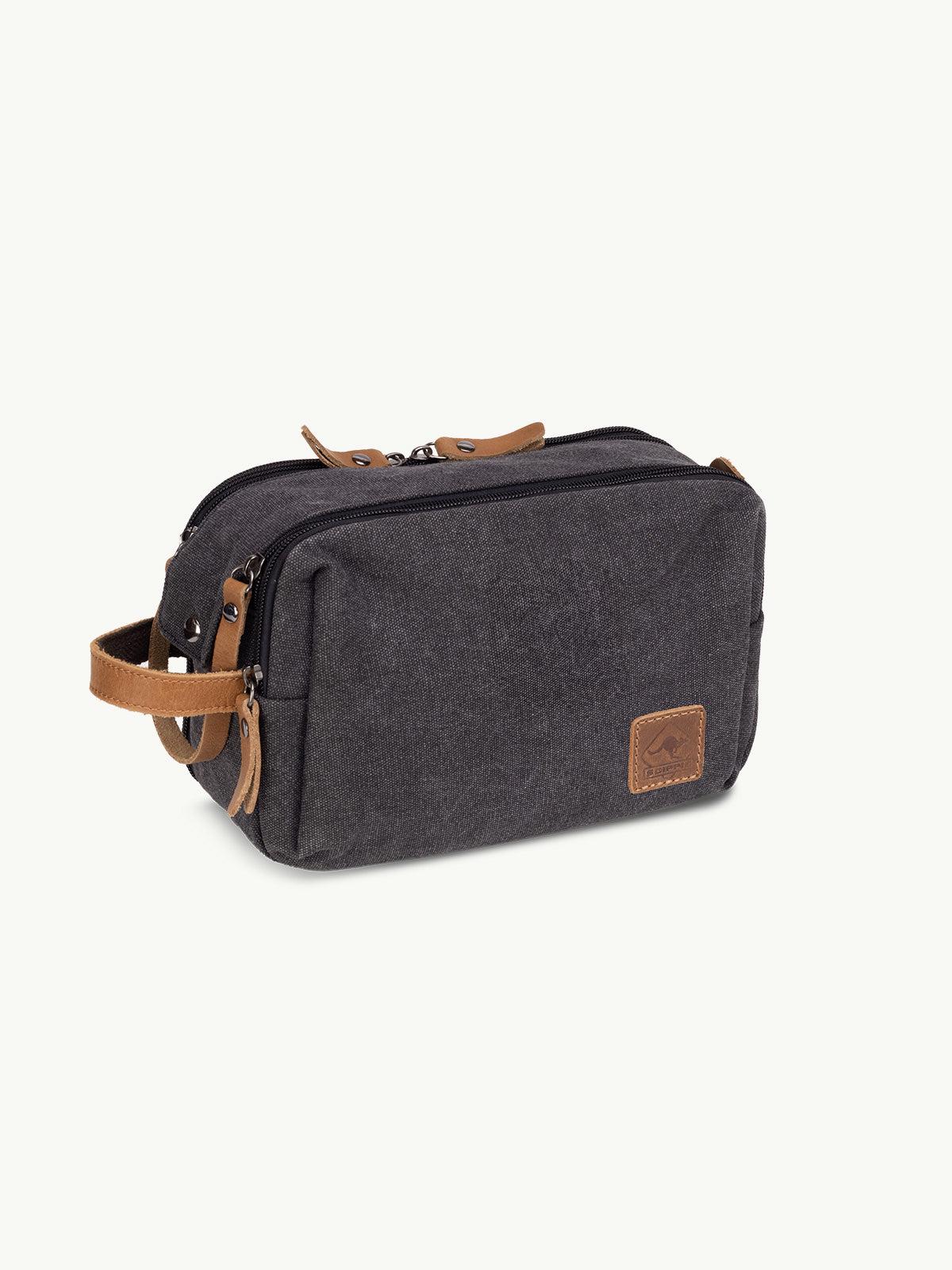 alpenleder jaipur vanity bag – vintage leren toilettas met ritsen en ophanghaak