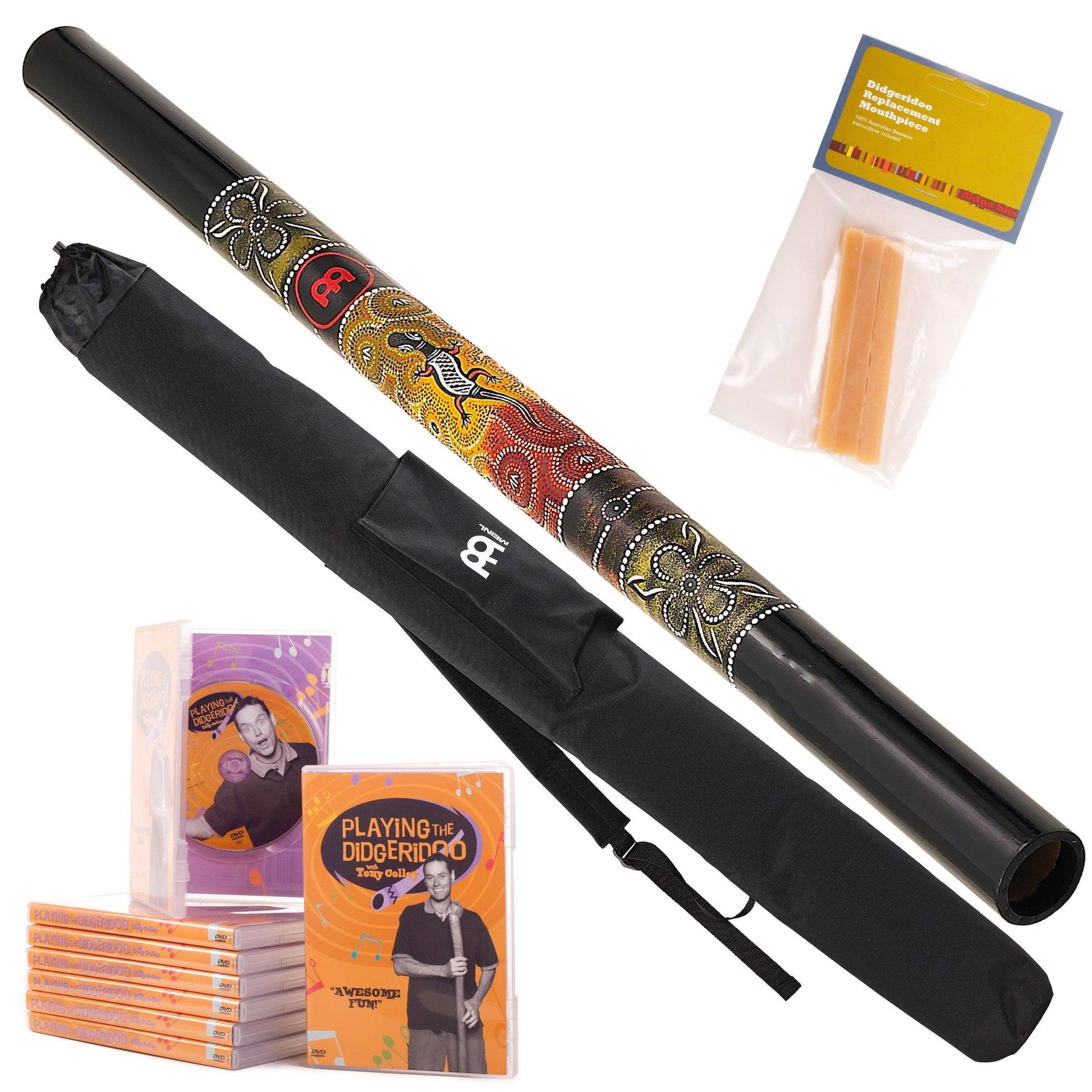 meinl starterspakket a – didgeridoo zwart inclusief instructie-dvd, bijenwas en luxe tas