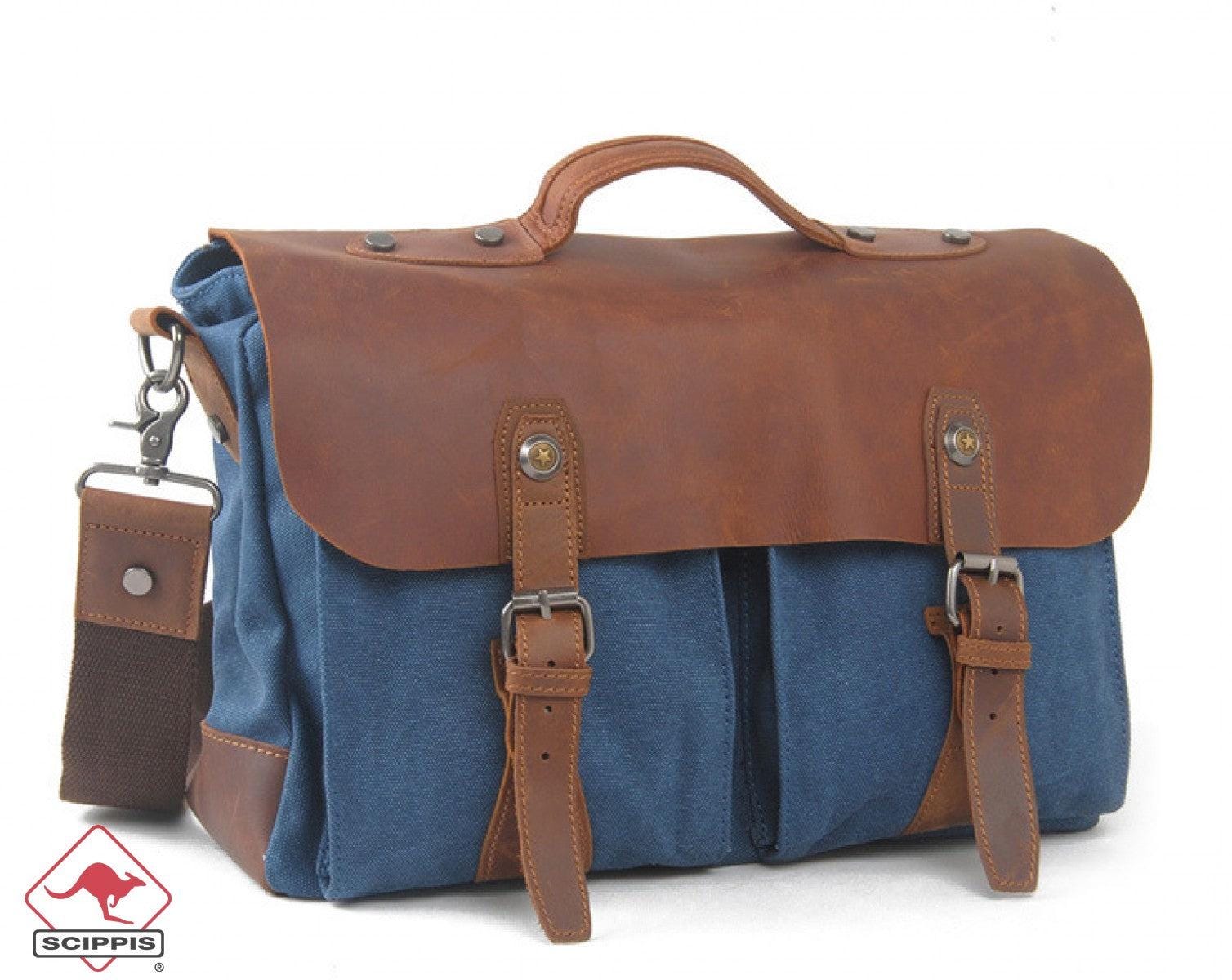 scippis messenger westfield – canvas schoudertas met leren details