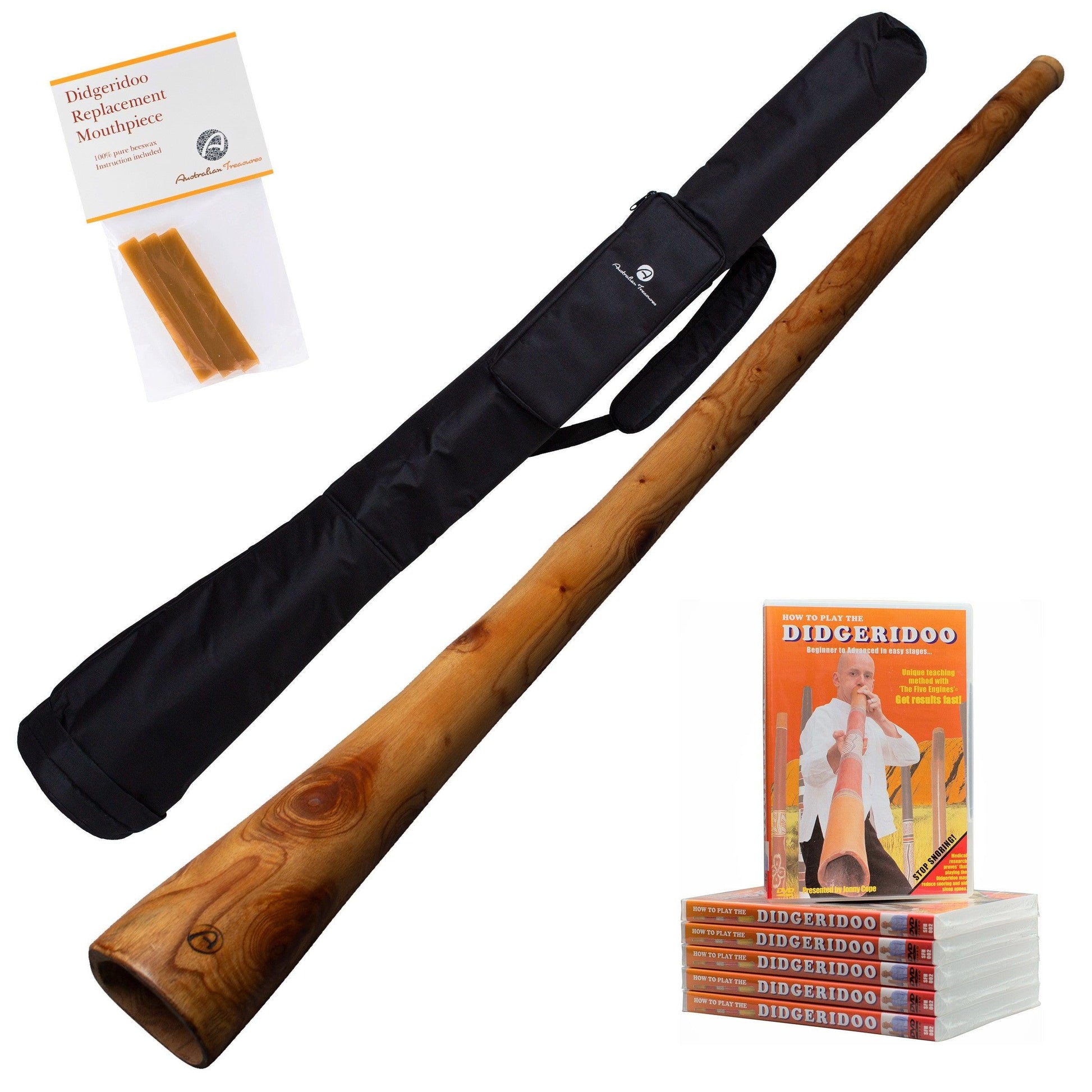 mahonie didgeridoo pro 147cm – inclusief tas, dvd & bijenwas