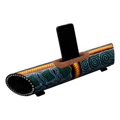 bamboe luidspreker & smartphonehouder – handbeschilderd in aboriginal-stijl