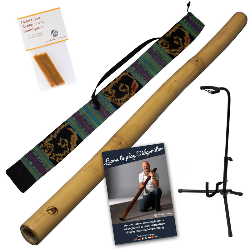 bamboe didgeridoo pro inclusief ikat bag - onlinelessen – didgeridoo bijenwas - didgeridoostandaard