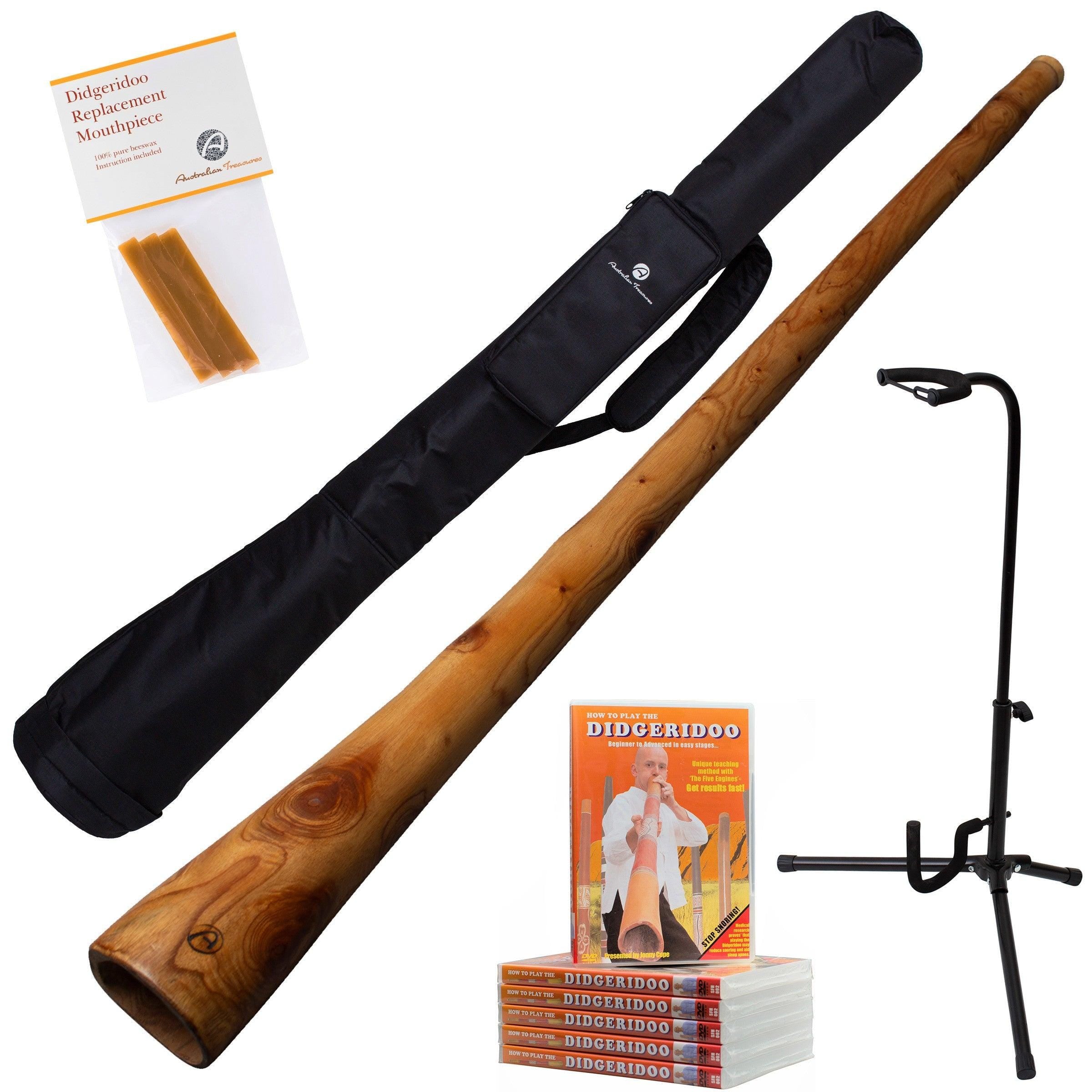 didgeridoo: mahonie pro-series 147cm inclusief nylon bag, dvd, bijenwas, didgeridoostandaard