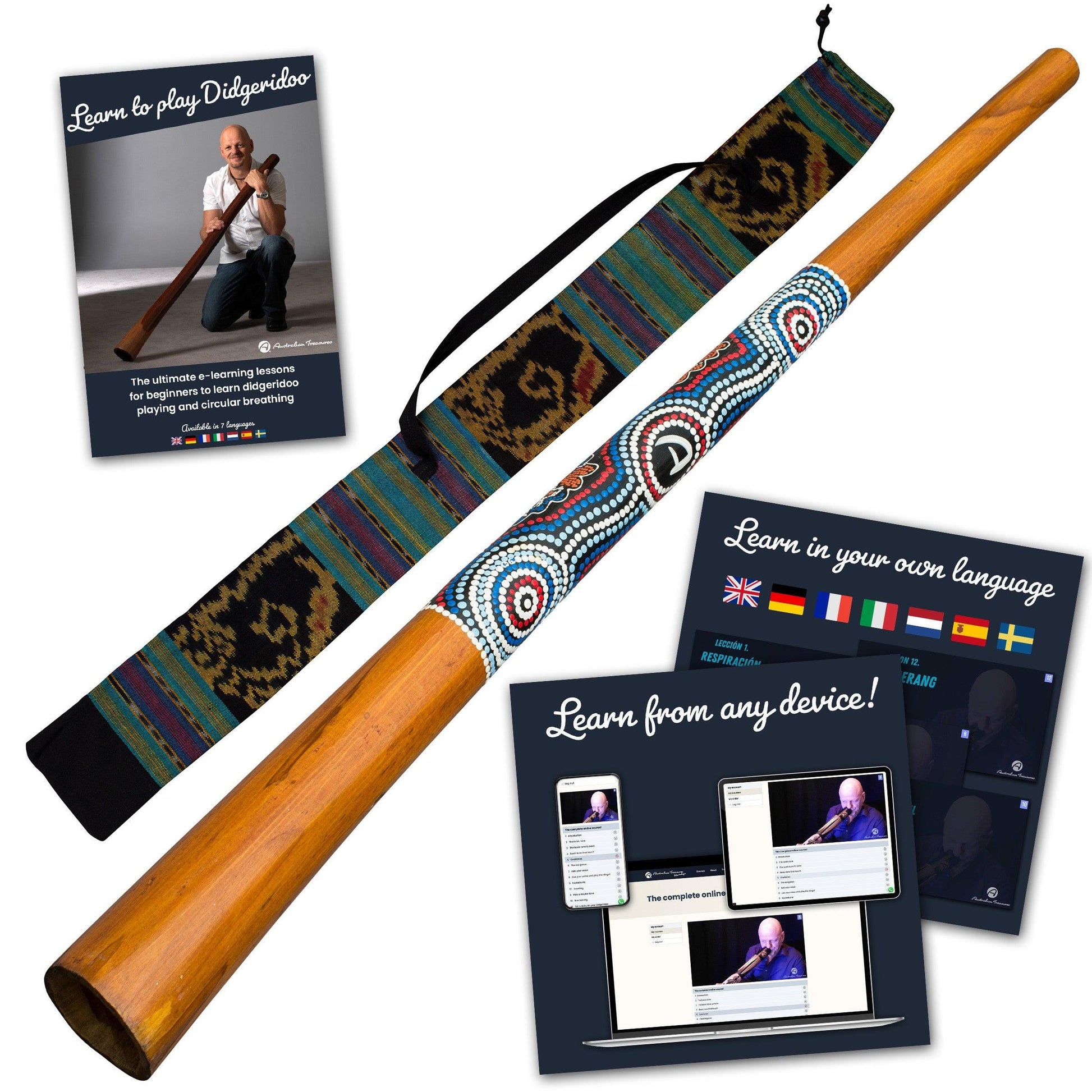 houten didgeridoo handbeschilderd inclusief onlinecursus didgeridoo & circulaire ademhaling