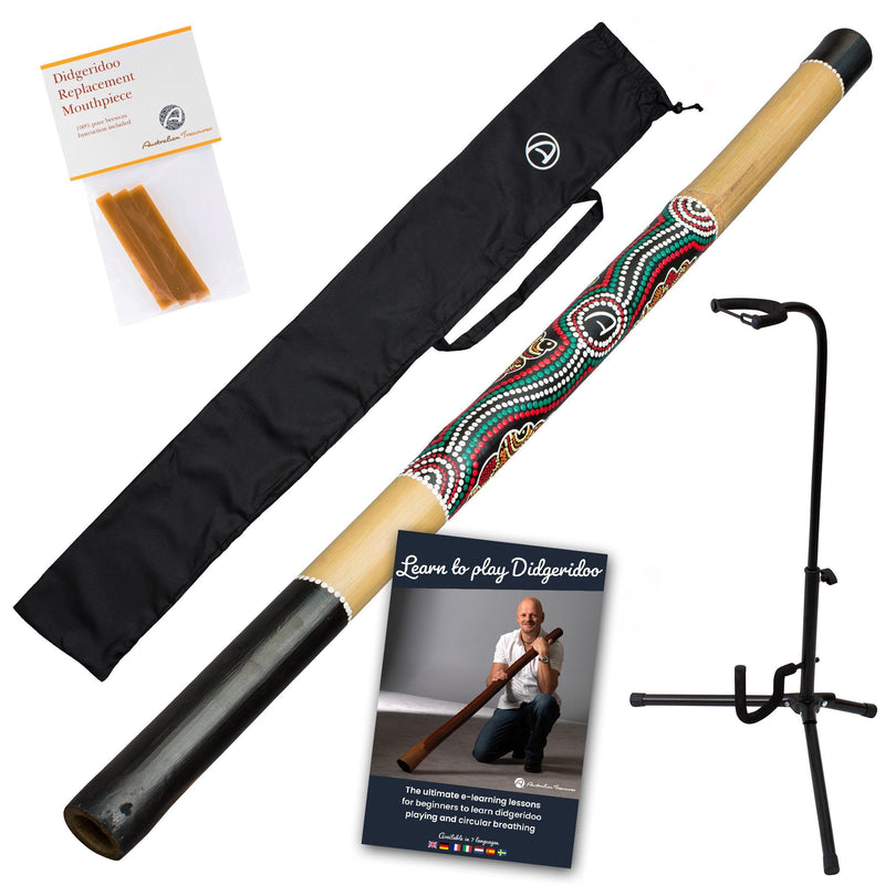 bamboe didgeridoo beschilderd inclusief bag - onlinelessen – didgeridoo bijenwas - didgeridoostandaard