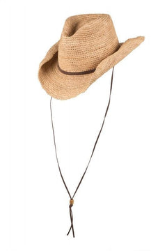 scippis indy raffia hoed – flexibele gehaakte strohoed met leren kinriem