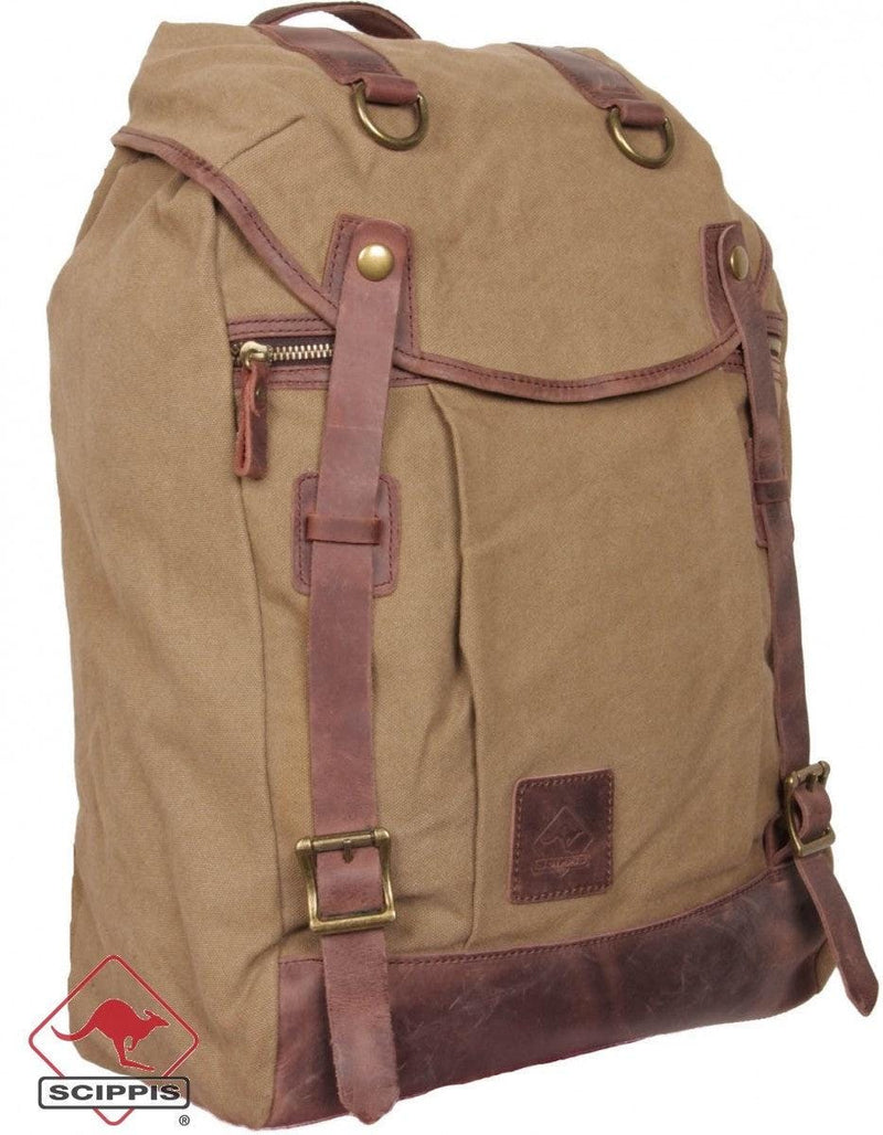 scippis backpack coogee – canvas rugzak met leren accenten
